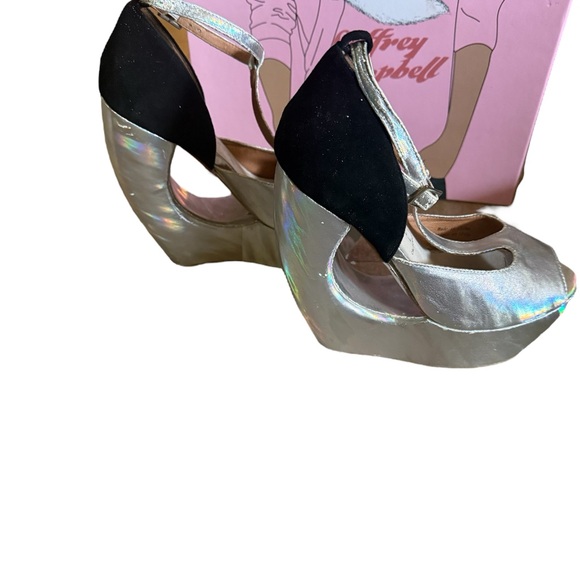 JEFFREY CAMPBELL ROCKSLIP Holographic Suede PEEP-TOE PLATFORM Wedges🌈🦄 7.5 - Picture 13 of 16